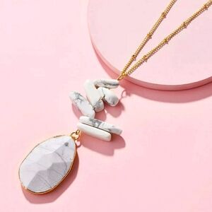 Gold Chain Necklace with Natural Stones Pendant